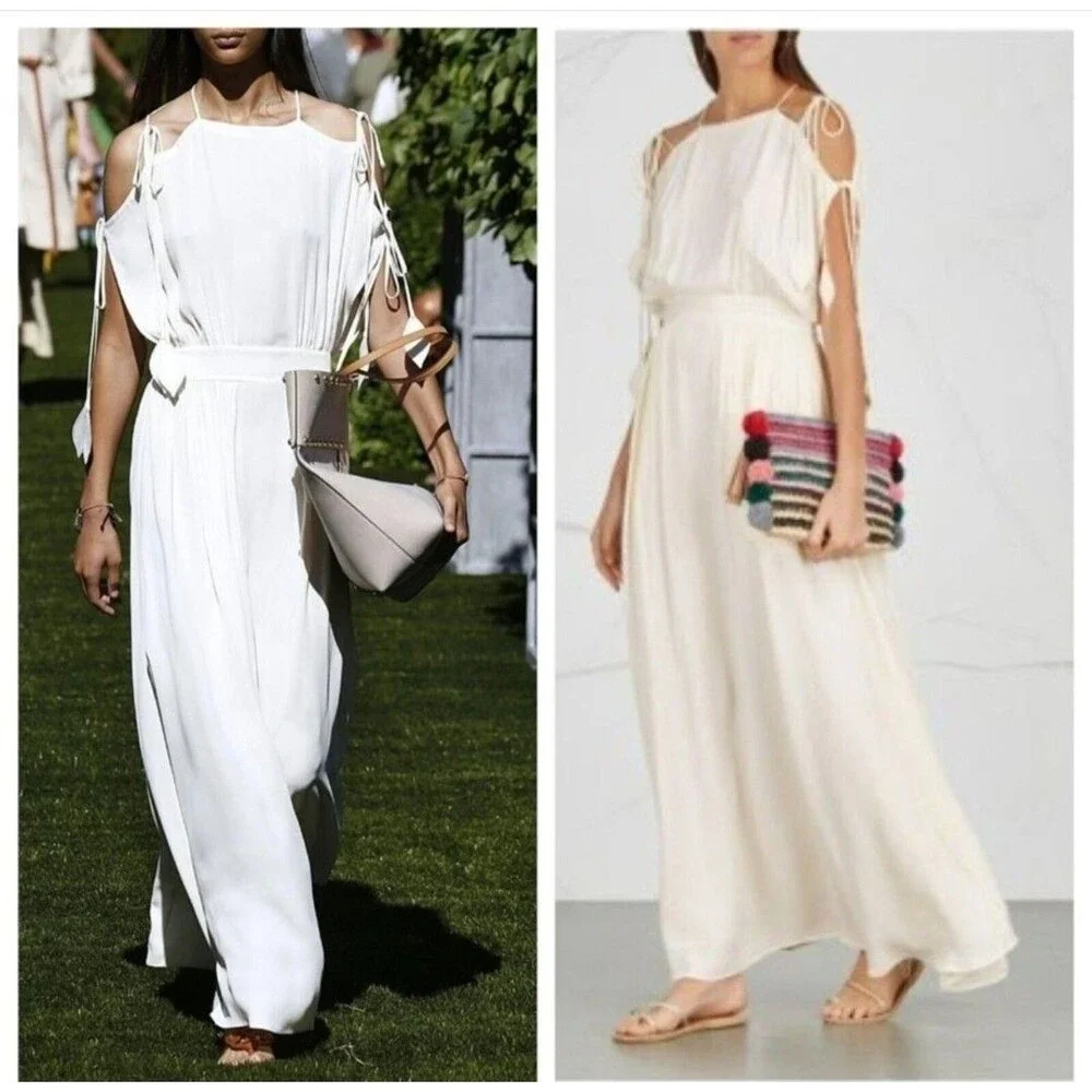 Tory Burch Evalene Ivory Leaf Cold Shoulder Maxi Dress Size 4